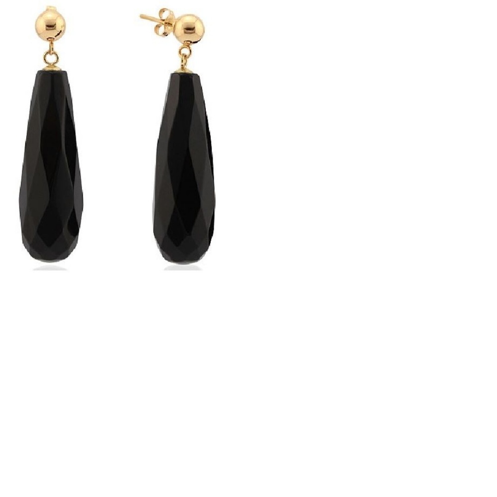 Earrings Black Onyx 14kt Gold Dangle Barrel - Picture 5 of 5